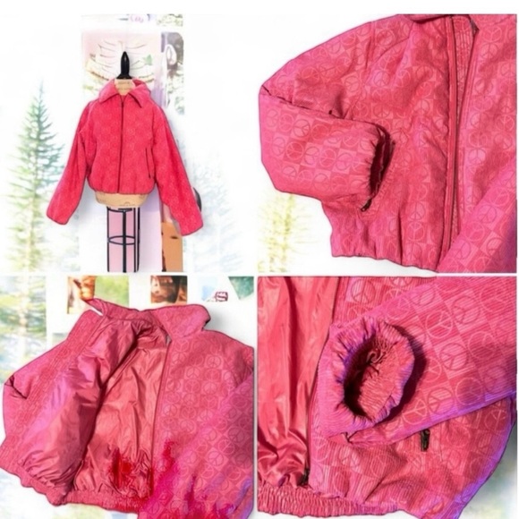 Urban outfitters winter jacket. Pink patterned peace signs all over. Gently worn - Picture 16 of 16